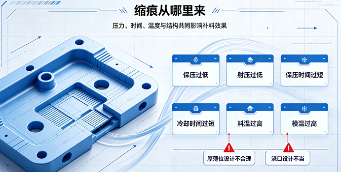 注塑制品缩痕缺陷深度解析｜加强筋、沉孔、网格区域凹陷成因与整套解决方案